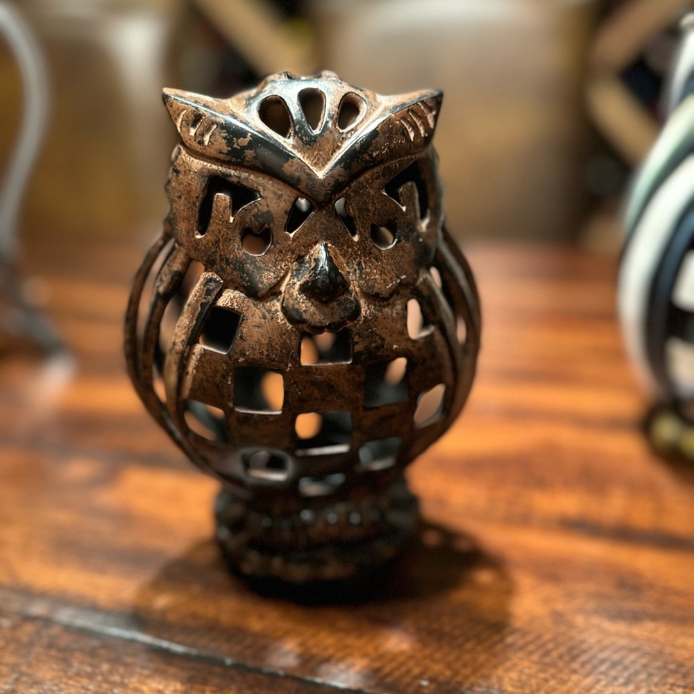 Mackenzie Childs Bronze Owl Decorative Votive Candle Accent Piece